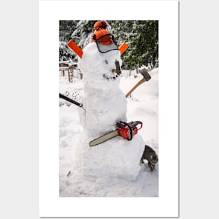 Great Canadian Snowman with chainsaw Posters and Art